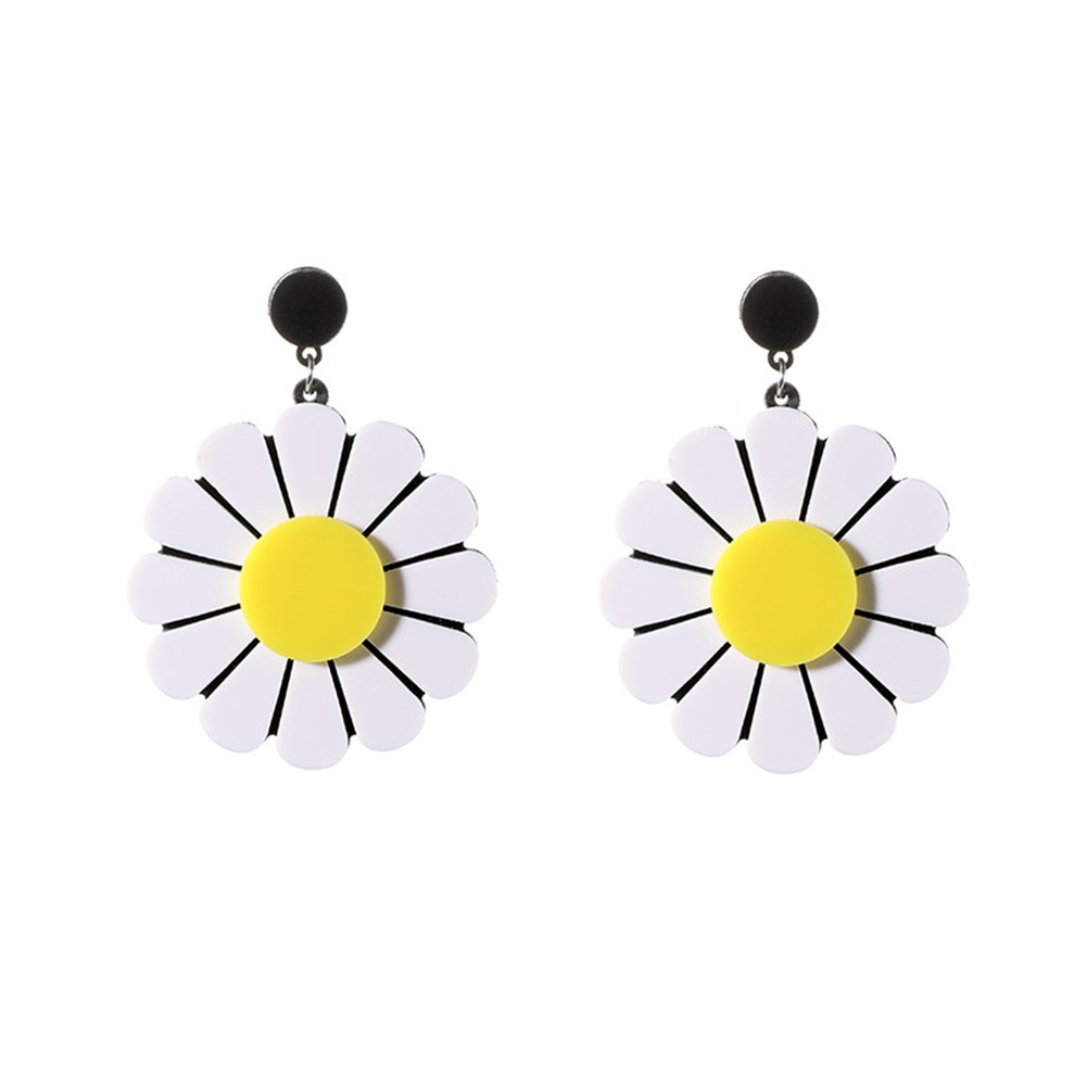 Crystal Pearl Stud Earrings & Acrylic Daisy Dangle Earrings Set - Fashionable Piercing Jewelry for Women & Girls - Perfect for Parties, Weddings & Daily Wear