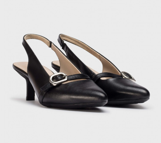 WONDERS GAIA Black Leather Slingback Heels - Stylish Women's Dress Shoes for Office, Party & Special Occasions