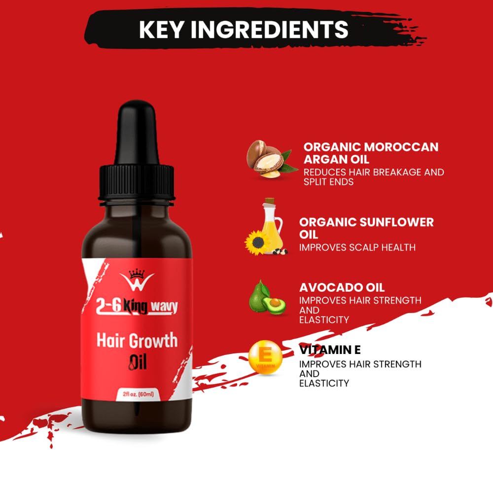 Natural Hair Growth Oil with Organic Moroccan Argan, Vitamin E & Avocado (2oz) - Thickening & Strengthening Treatment for Thicker, Healthier Hair - Perfect for Daily Scalp Massage & Damaged Hair Repair