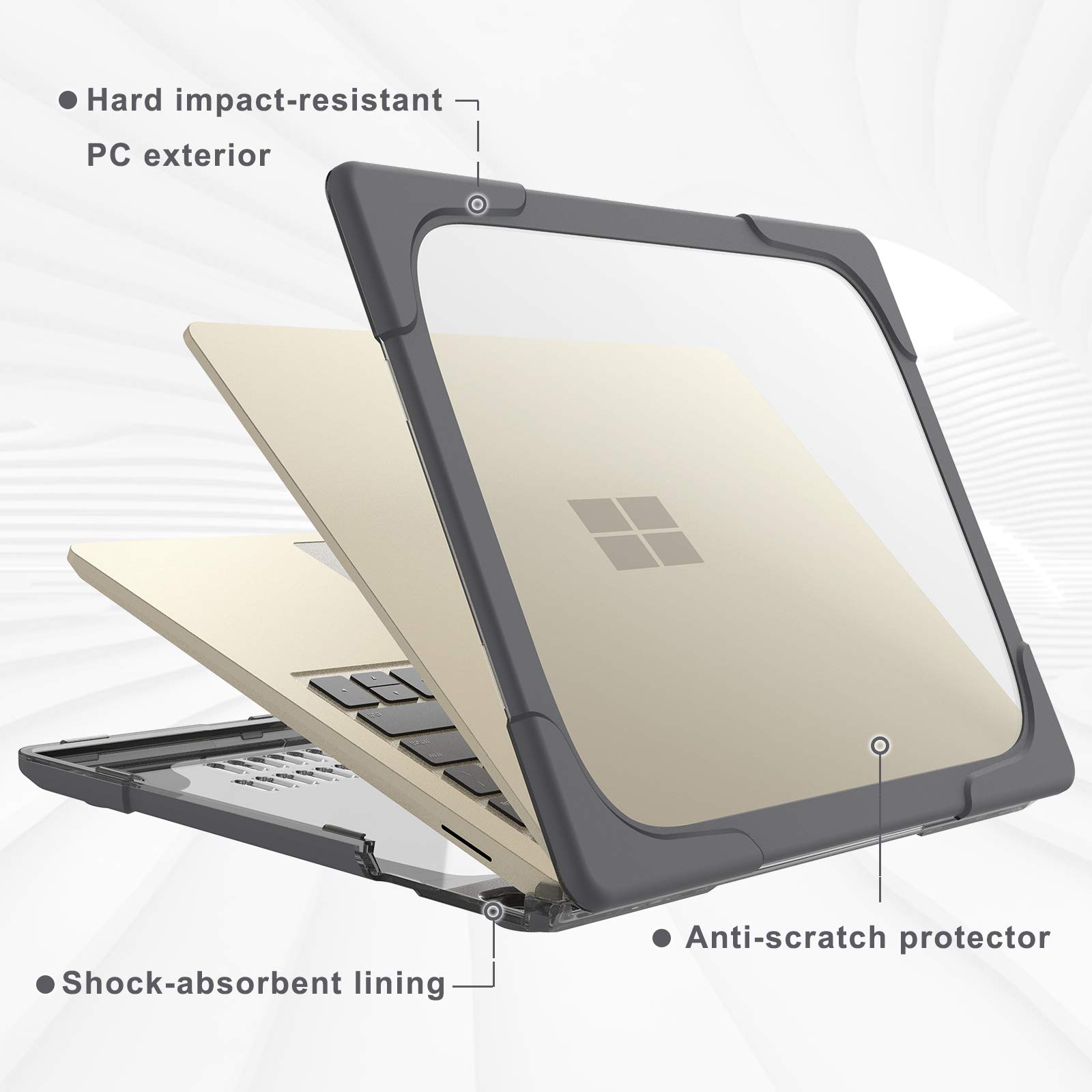 BATYUE Slim Hard Shell Case for 12.4-inch Microsoft Surface Laptop Go - Protective Cover with Touch Screen Compatibility & Foldable Kickstand (Grey) - Perfect for Work, Travel, and School Use