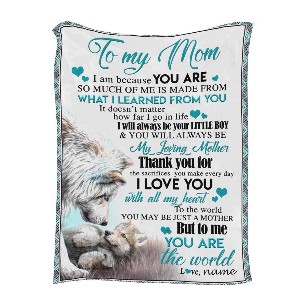 Personalized Name Blanket for Mom - Custom 'I Love You' Fleece Throw Blanket from Son - 50x60 Inch Soft Cozy Gift for Autumn & Winter - Perfect for Living Room, Bedroom & Couch Snuggling