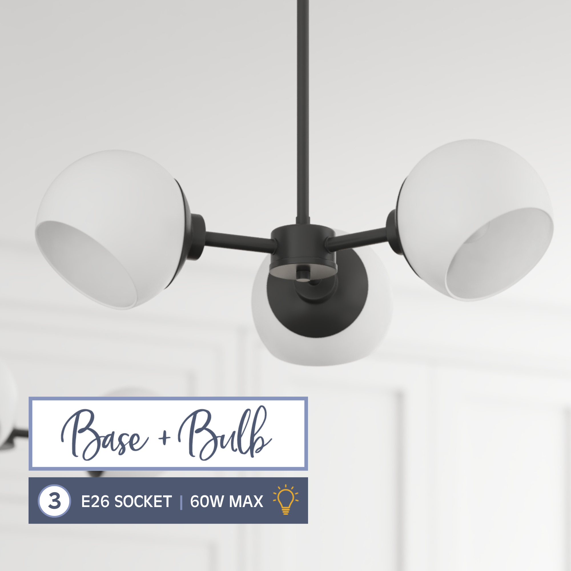 3-Light Stoll Chandelier in Matte Black with Opal Glass Shades - Elegant Dining Room Lighting Fixture for Modern Home Decor