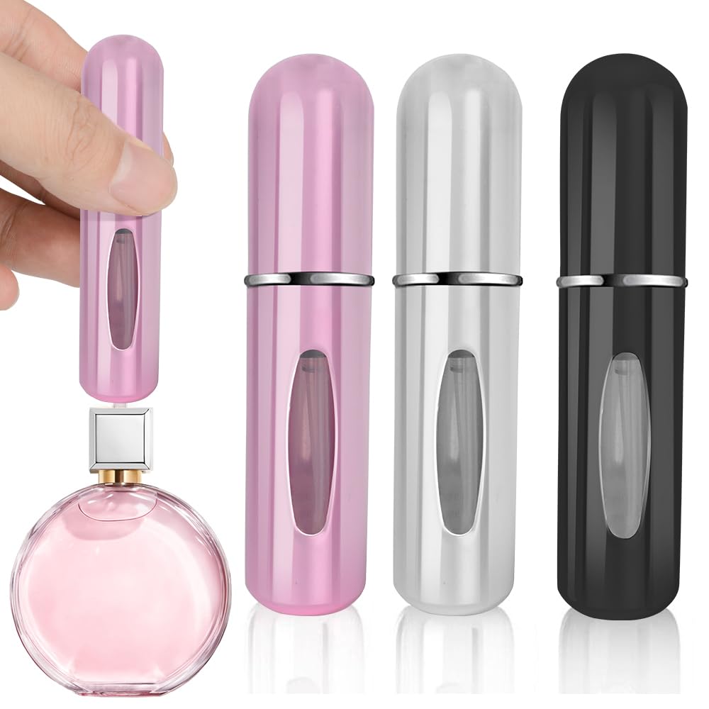 Refillable Perfume Atomizer Bottle - 3 Pack 5ml Mini Travel Perfume Sprayer, Portable Scent Pump Dispenser for Women & Men - Perfect for Airplane Carry-On, Gym Bag, Purse & Everyday Fragrance Refills