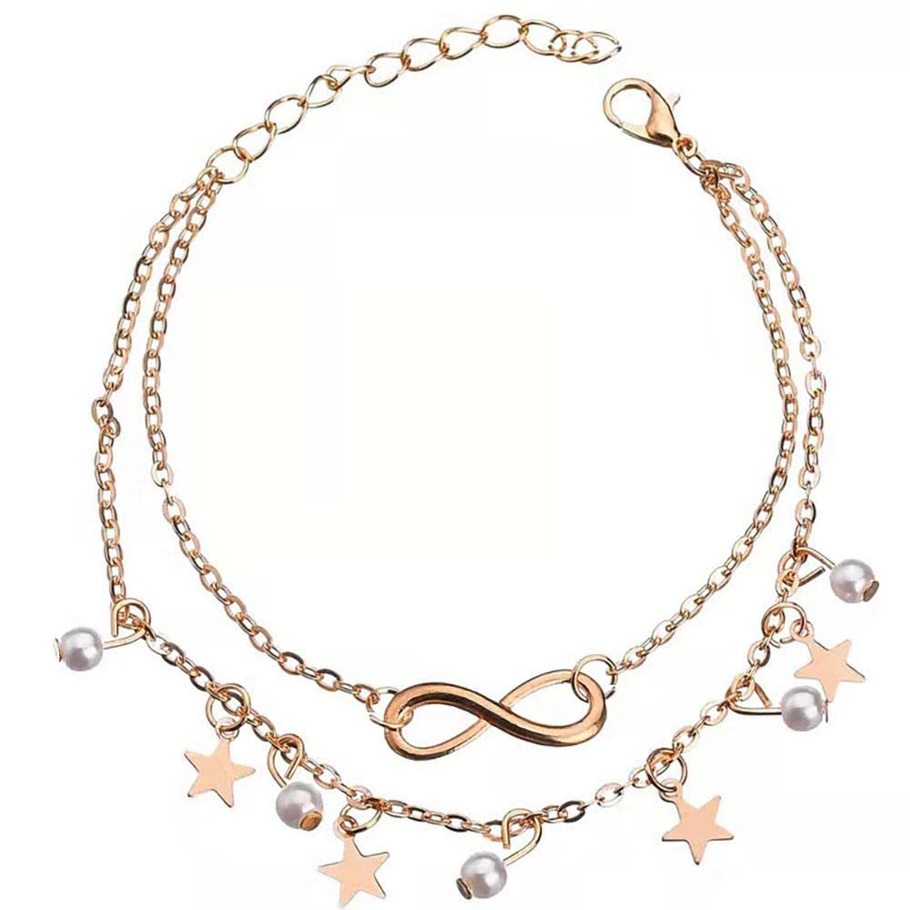 Elegant Initial Pearl Anklet Bracelet for Women & Girls - Adjustable Moon Star Layered Chain Ankle Jewelry for Beach, Wedding & Everyday Wear