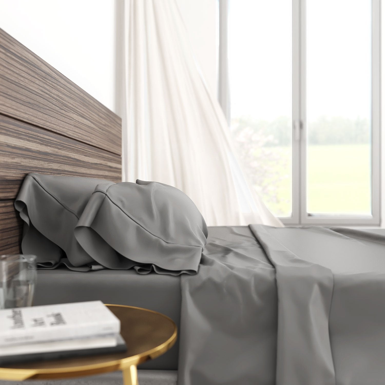 Luxury Bamboo Cotton Bed Sheets - Soft & Breathable Viscose from Bamboo - Grey - Perfect for All-Season Comfort in Bedroom & Guest Room