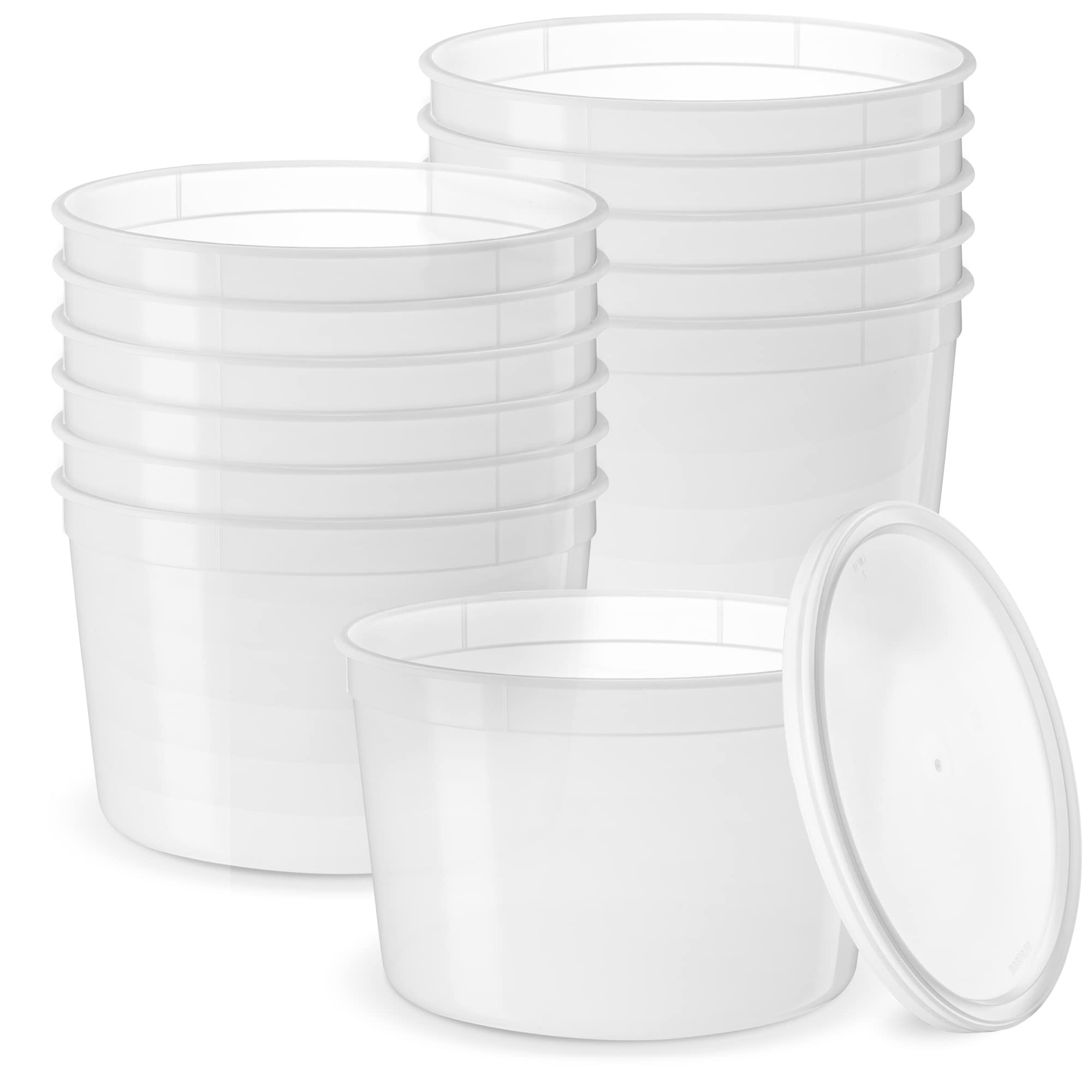 12-Pack 64 oz Disposable Plastic Food Storage Containers with Lids - Leakproof Deli Containers, Ice Cream Buckets & Soup Pails - Perfect for Meal Prep, Restaurant Takeout & Leftovers Storage (Formerly Comfy Package)