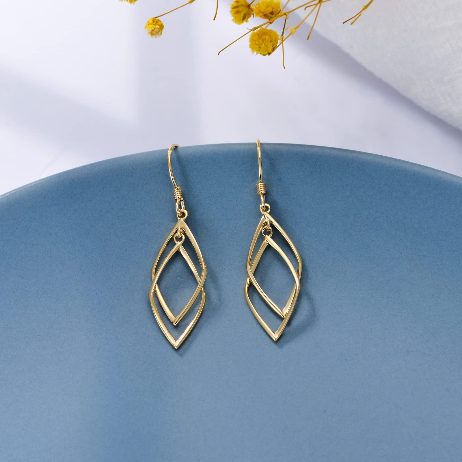 14K Gold Dangle Drop Earrings for Women - Real Gold Classic Infinity Hoop Earrings for Wife, Mother, Friend - Perfect for Weddings, Parties & Special Occasions