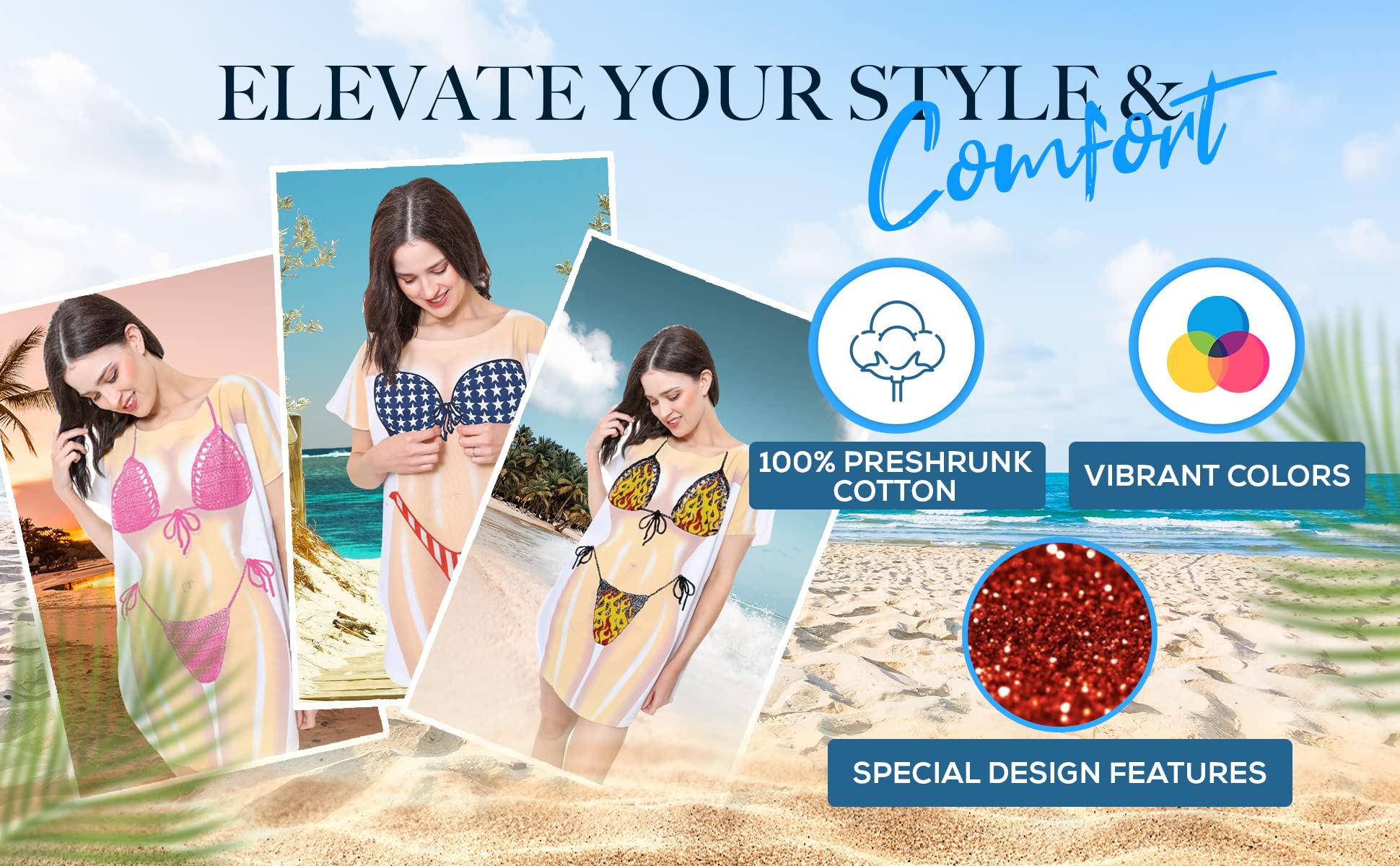 Funny Bikini Print T-Shirt Dress - Beach Cover Up for Women & Men | Pool Party, Vacation Outfit