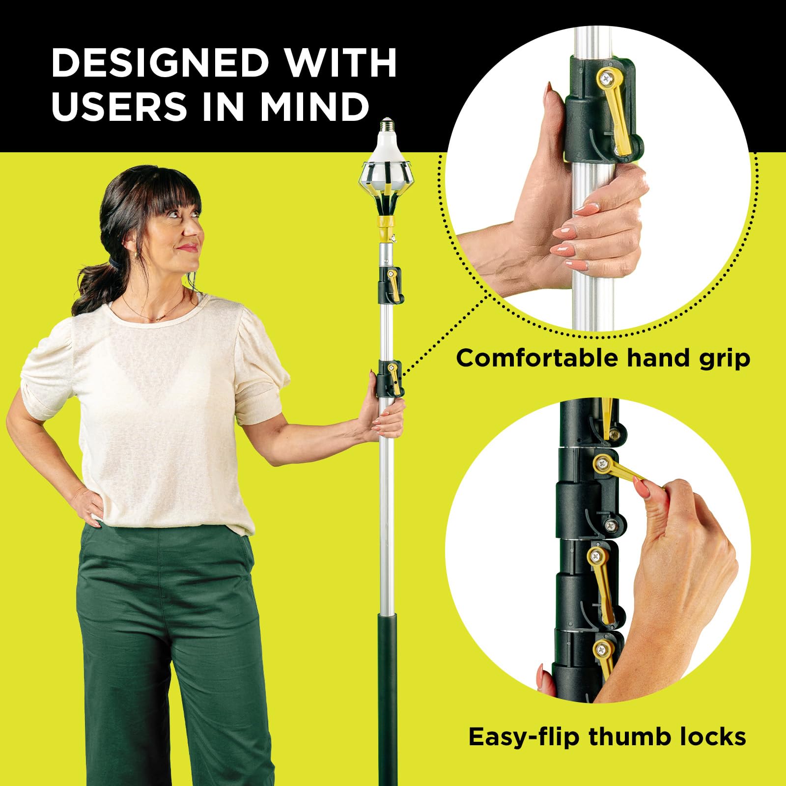 DOCA 7-30 Ft Telescoping Extension Pole for Cleaning, Painting & Window Washing - Lightweight Adjustable Pole for Feather Dusters, Paint Rollers & Squeegees - Indoor & Outdoor High Reach Cleaning Tool - Perfect for Hard-to-Reach Ceilings, Gutters & Second Story Windows