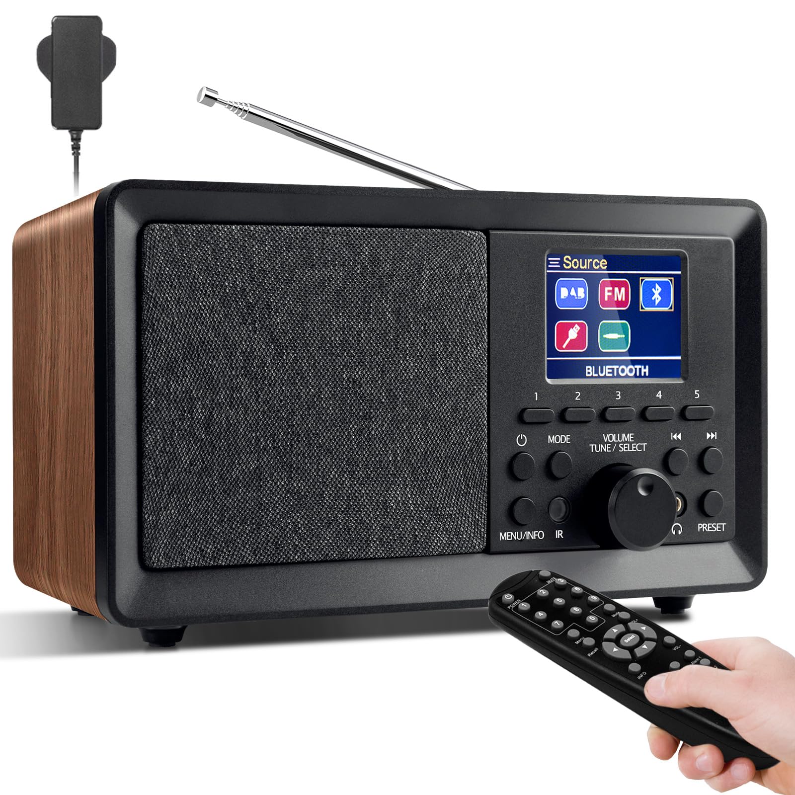 Vintage DAB DAB+ FM Digital Radio with Bluetooth - Portable Retro Wireless Speaker with Dual Alarm Clock, USB/AUX Input, Headphone Jack, Sleep Timer, Remote Control & 30 Presets | Perfect for Bedroom, Kitchen, Office and Travel Use
