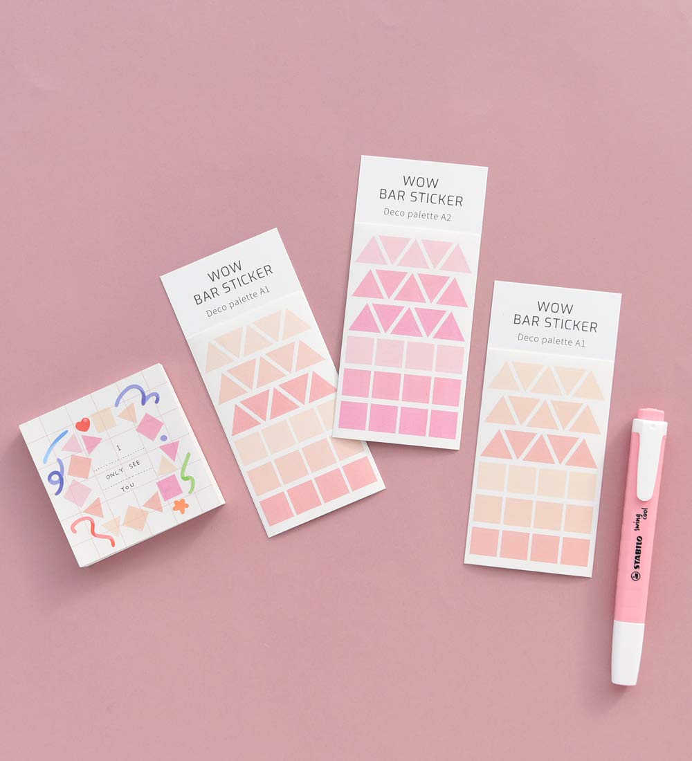 Monolike Wow Bar Sticker Deco Palette Set - Mini Cute Square Stickers for Scrapbooking, Journaling, DIY Crafts & Planner Decorations