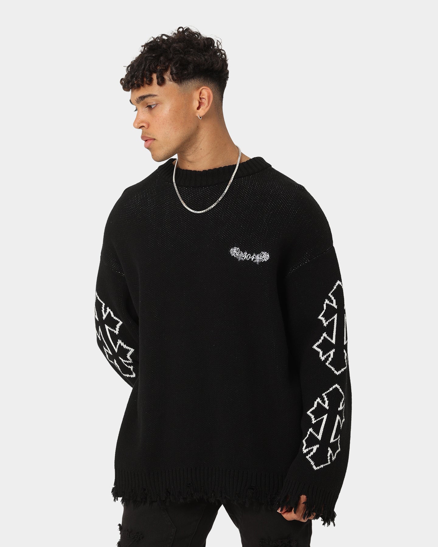 404 Destroyer Knit Sweater for Men - Soft Black Winter Pullover | Casual Streetwear & Cold Weather Fashion