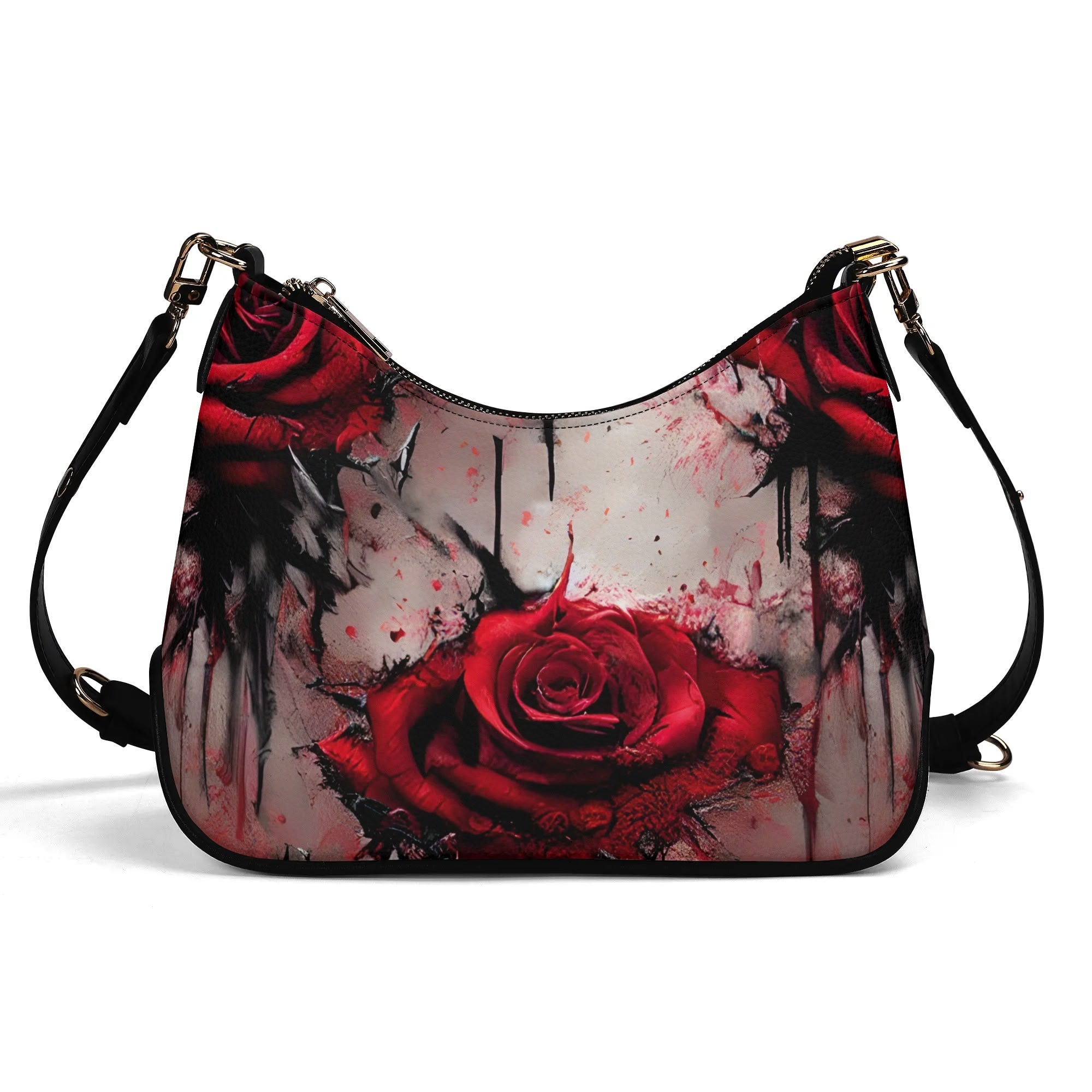 Gothic Roses Leather Handbag with Chain Strap - Elegant Gothic Style Crossbody Purse for Women, Perfect for Parties, Dating, and Night Out