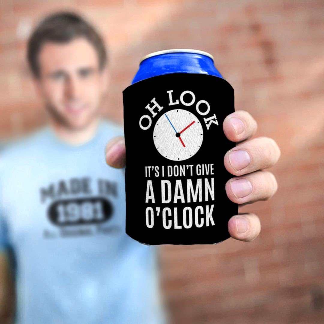 48-Pack Black Can Coolers - Insulated Drink Sleeves for Beer & Soda - Funny Retirement Gifts 'It's Don't Give a Damn O'Clock' - Perfect for Parties, BBQs & Office Celebrations