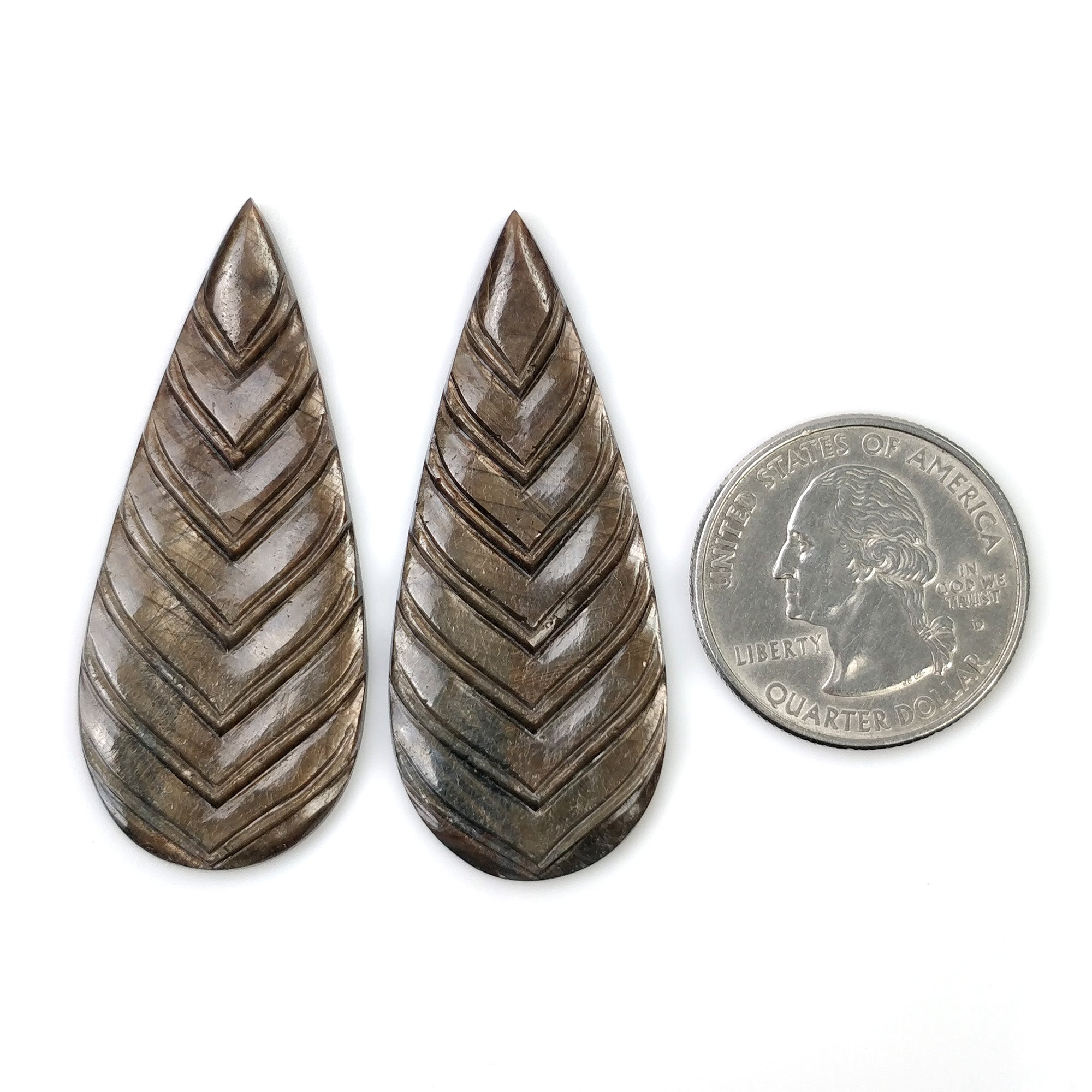 Natural Untreated Golden Brown Chocolate Sapphire Gemstone Carving - 65.40cts Hand Carved Pear Shape Pair (48x20.5mm) | Ceylon Sapphire Jewelry Making, Engagement Ring Stone, Luxury Gift with Video Proof