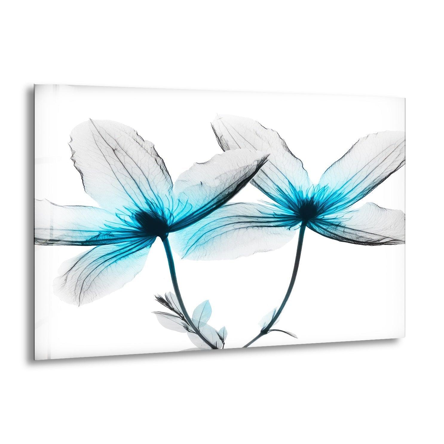 Albert Koetsier Blue X-Ray Flower Glass Wall Art - Modern Home Decor for Living Room, Bedroom & Office - Unique Handmade Glass Artwork
