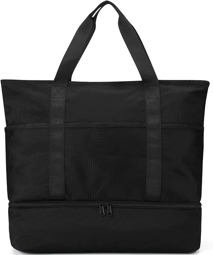 HirTa Loop Tote Hobo Bag for Women - Stylish Durable Shoulder Bag with Multiple Pockets for Office, Work, Beach, Pool, Swimming & Travel | Charcoal Black