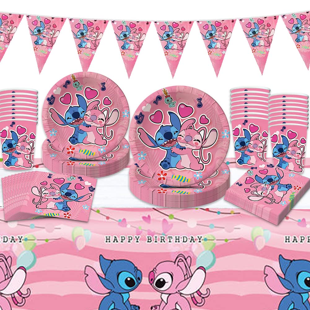 82-Piece Amycute Party Tableware Set for Girls - Includes Plates, Paper Tablecloth, Napkins & Cups - Perfect for Birthday Parties, Baby Showers & Special Celebrations