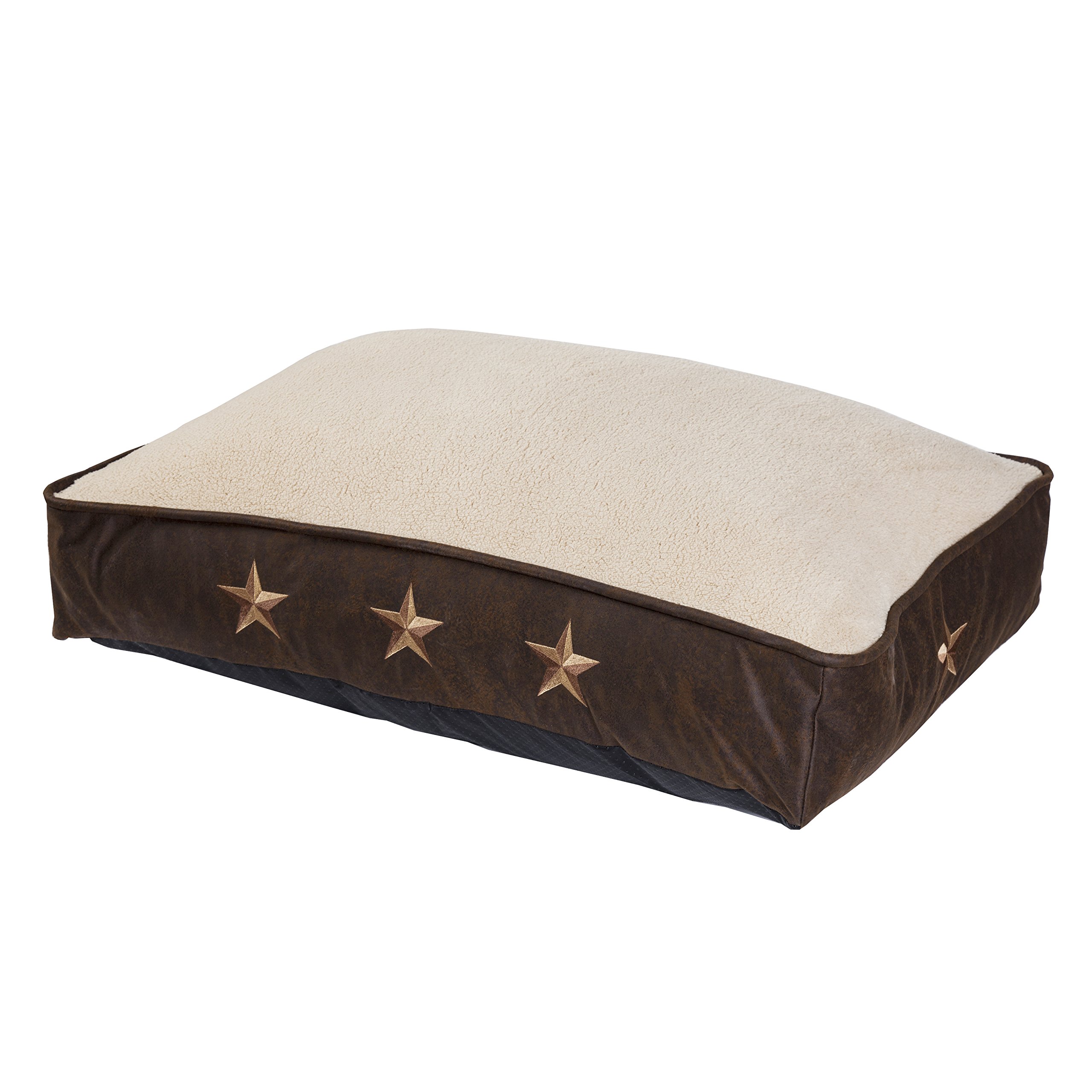 HiEnd Accents Rustic Star Western Dog Bed – Washable Rectangle Pet Bed for Medium & Large Dogs (23x34x6 Inches) in Cream Brown – Perfect for Western-Themed Homes, Ranch Decor & Cozy Pet Napping Spaces