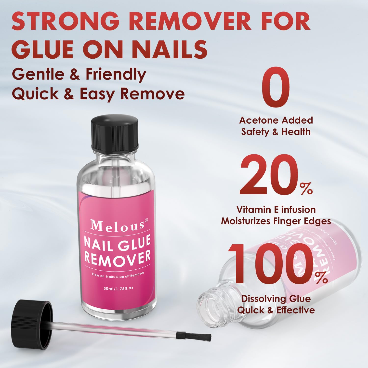 Melous Nail Glue Remover for Press On & Acrylic Nails - Cuticle Pusher Included | Easy Fake Nail Removal for Salon-Quality Manicures at Home