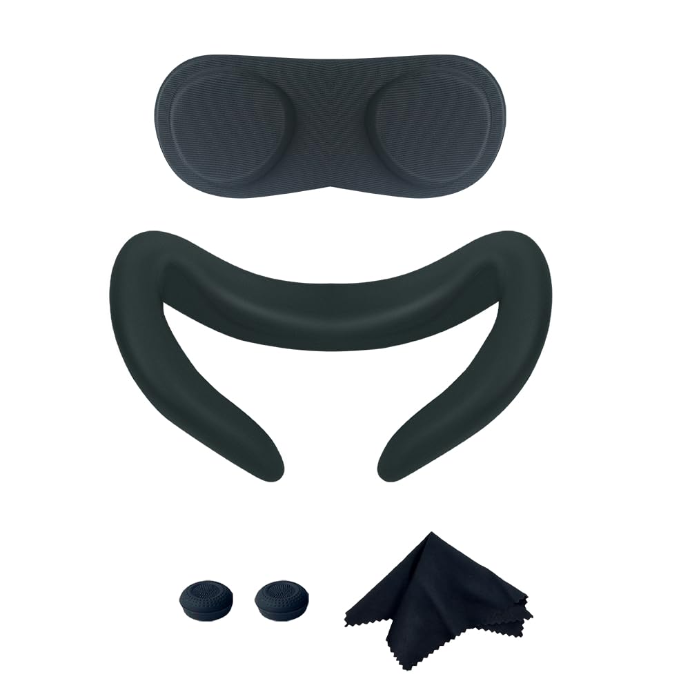 Meta Quest 3 VR Headset Accessories Set - Eye Cushion, Head Strap, Button Cover, Lens Cap, Cleaning Cloth (Black) - Enhance Comfort & Protection for VR Gaming, Movies & Virtual Meetings