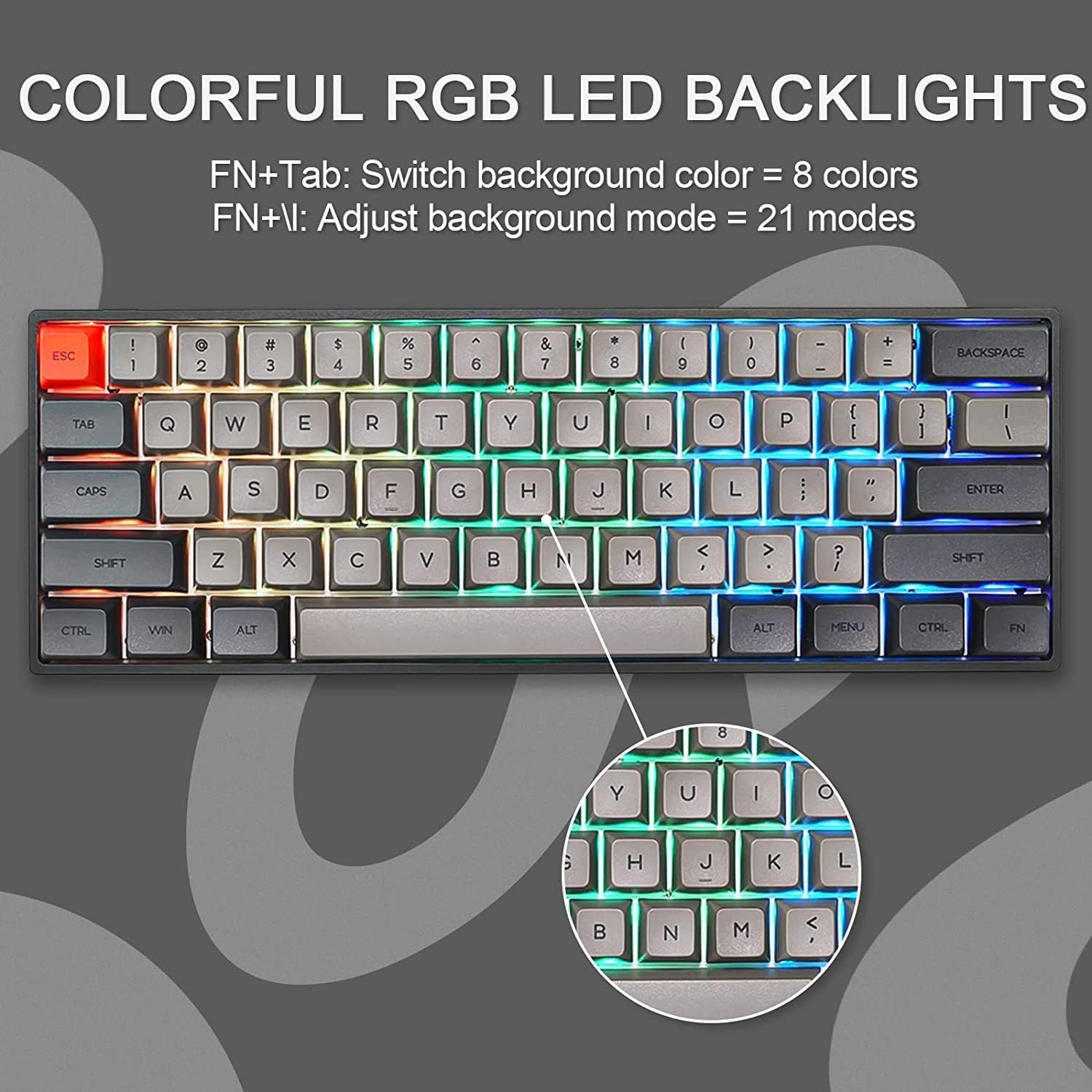 MIHIYIRY 60% Wired Mechanical Gaming Keyboard - 61 Key Compact RGB Backlit Keyboard with Red Switches for PC, Mac, PS5 | Perfect for Esports, Office Work & Home Gaming Setup