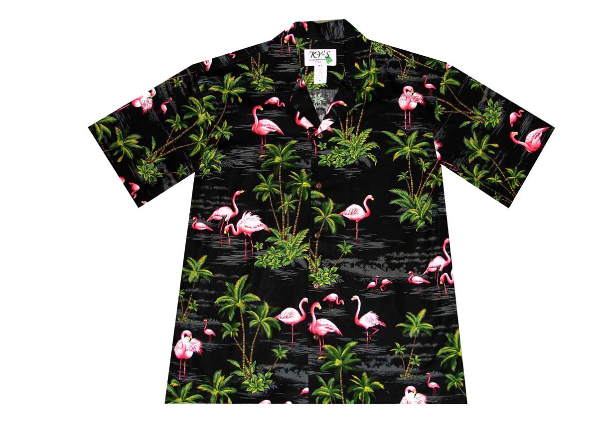 Stylish Pink Flamingo Island Cotton Men's Aloha Shirt - Breathable Hawaiian Casual Shirt for Beach Vacation, Summer Party & Tropical Getaway