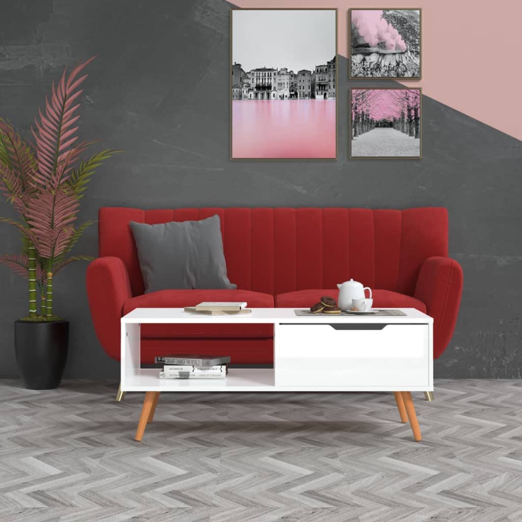 Modern SKM Coffee Table - High Gloss White Finish, 39.4