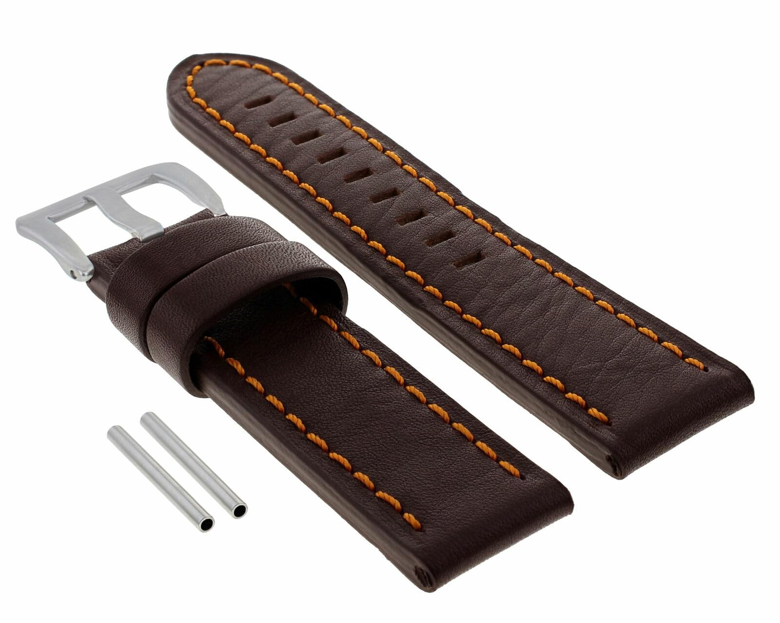 Premium 22mm Panerai-Compatible Dark Brown Leather Watch Strap with Orange Stitching - Durable Replacement Band for Luxury Watches | Perfect for Business, Casual & Outdoor Wear