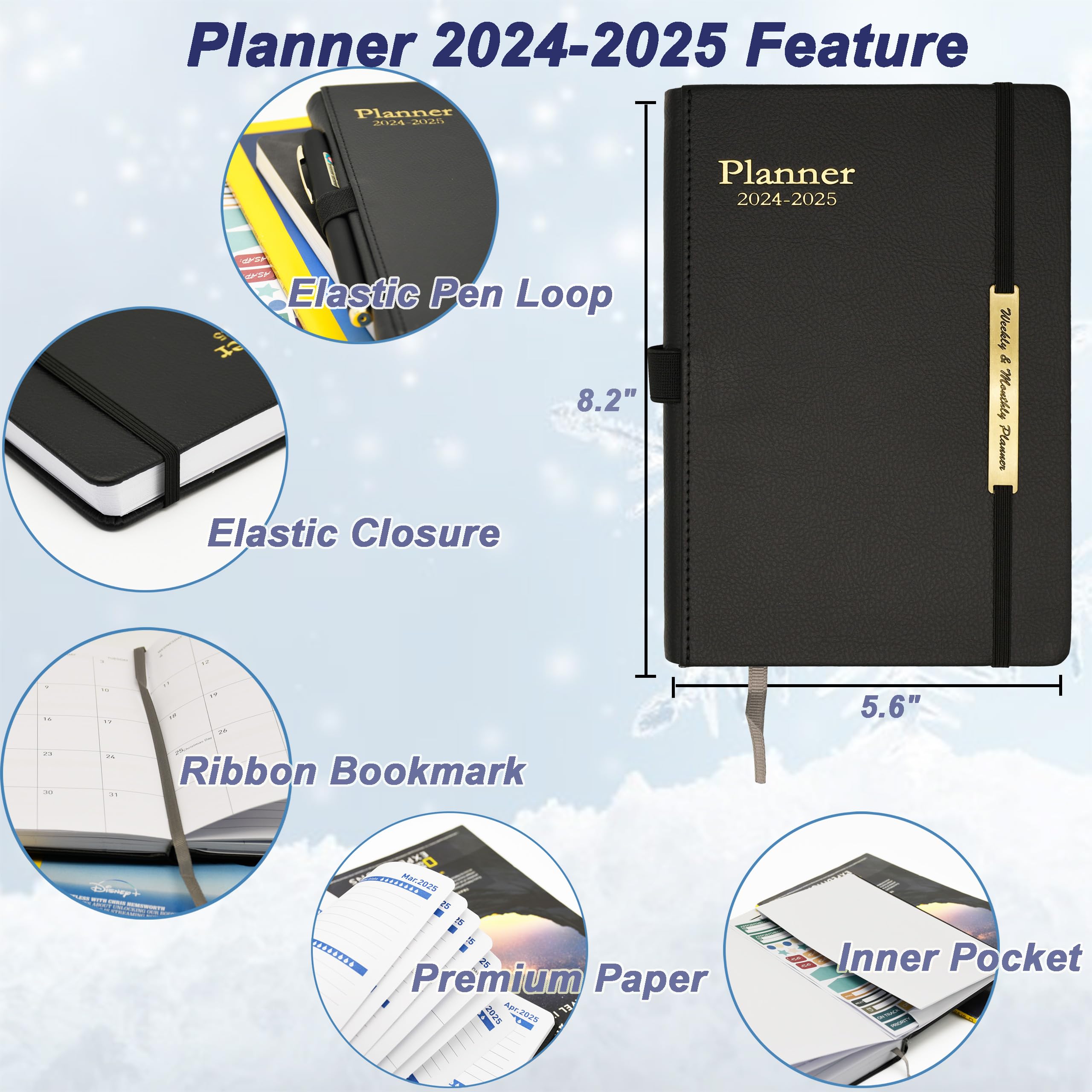 2024-2025 Academic Planner | 18-Month Weekly & Monthly Planner (July 2024-Dec 2025) | Hardcover A5 Organizer with Tabs, Inner Pocket & Thick 100GSM Paper | Perfect for Students, Professionals & Goal Tracking | Black Daily Planner for School, Office & Personal Productivity