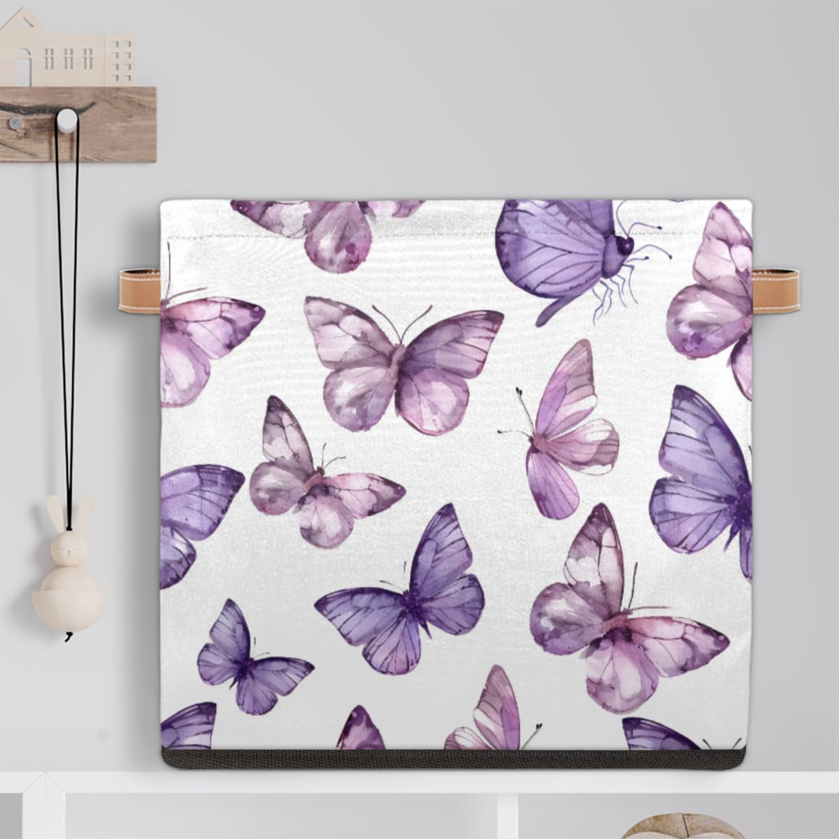 Butterfly Purple Collapsible Fabric Storage Cube Bin - 13 Inch Foldable Cube Basket for Shelf, Closet & Home Organization | Perfect for Kids' Room, Office & Toy Storage