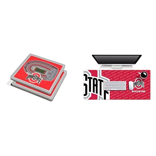 YouTheFan NCAA Ohio State Buckeyes Desk Set - 3D StadiumView Coasters & Logo Desk Mat for Office, Home, Gaming Setup - Perfect College Football Fan Gift for Game Day Decor and Sports Themed Workspace