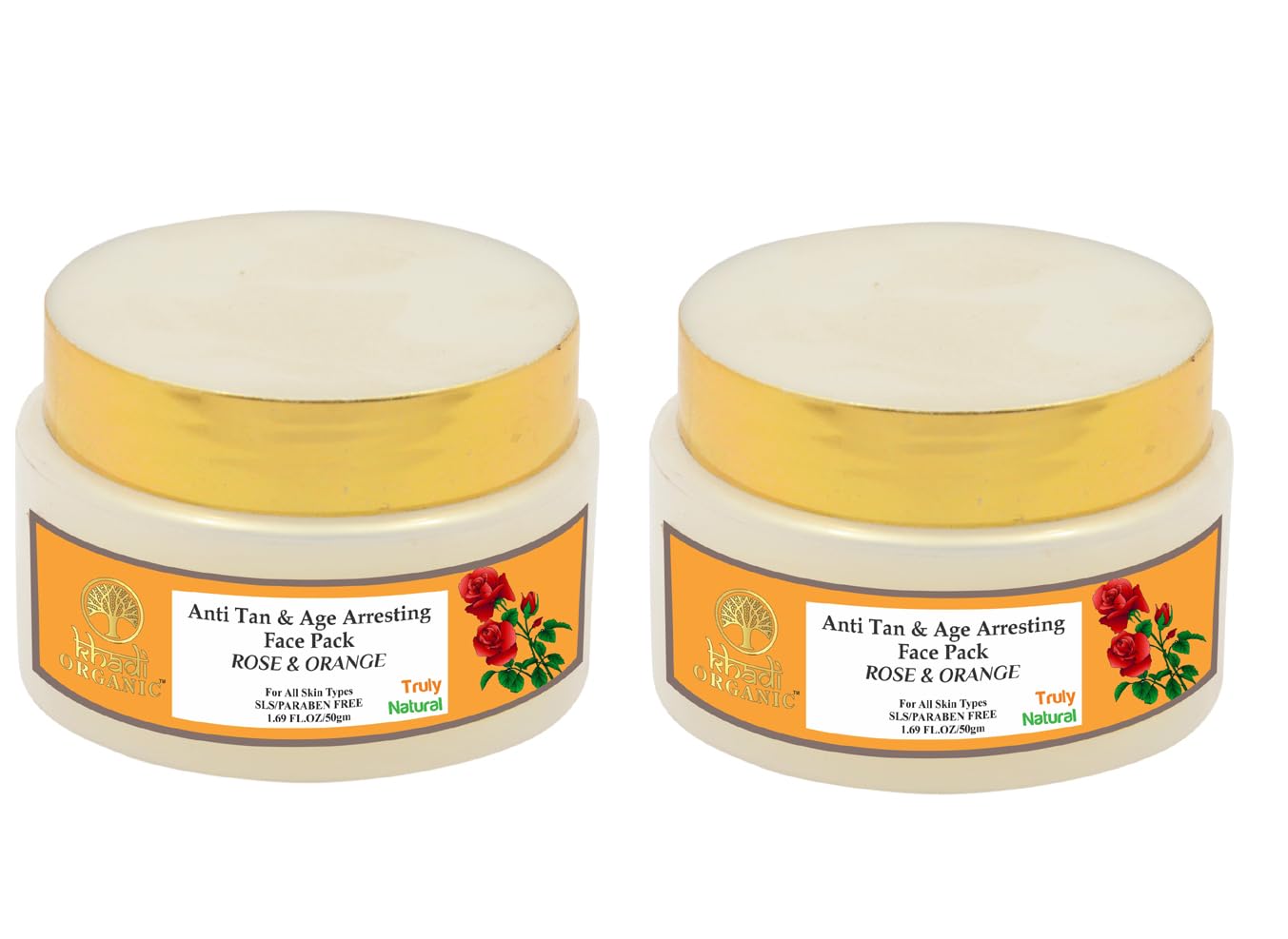 Khadi Organic Anti-Tan & Anti-Aging Face Pack with Rose & Orange - 50g Natural Skincare for Brightening & Youthful Glow | Perfect for Daily Skincare Routine & Sun Damage Repair