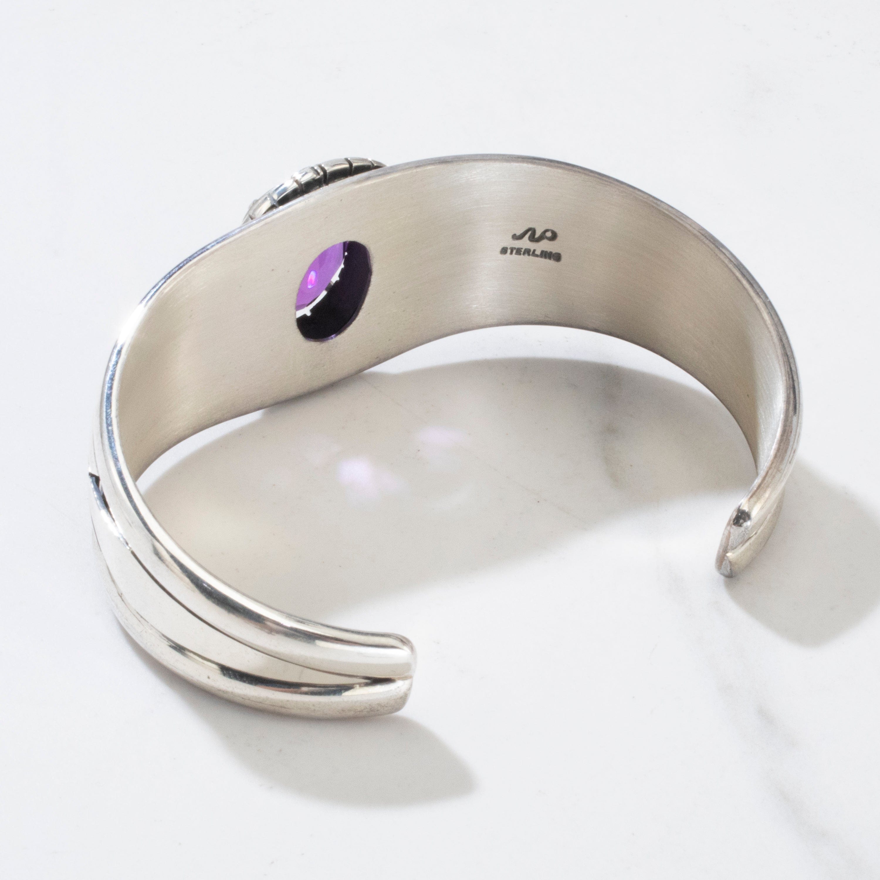 Authentic Navajo Native American Handmade 925 Sterling Silver Amethyst Cuff Bracelet - Perfect for Boho Fashion, Spiritual Healing & Gift Giving