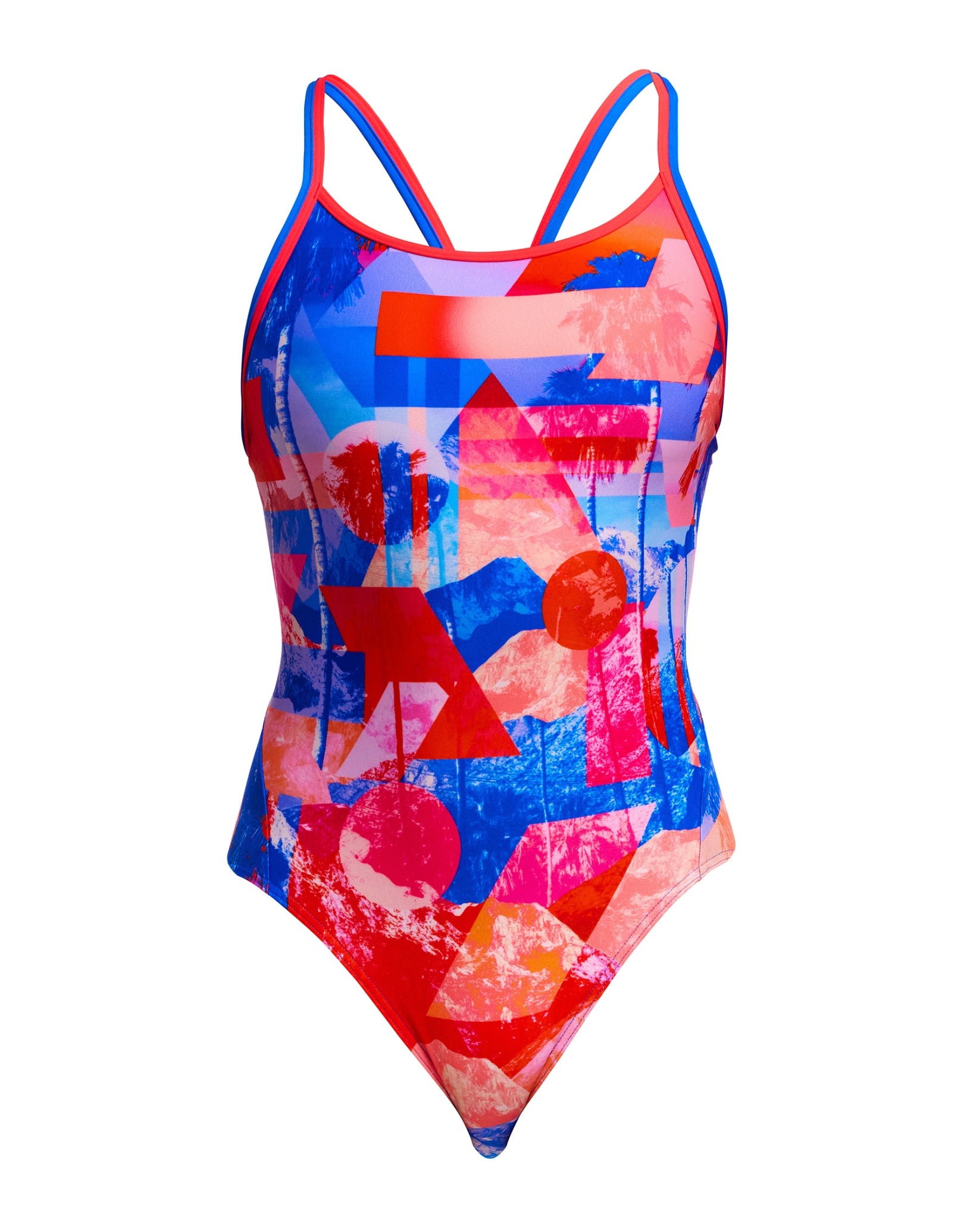 Miss Adventure Diamond Back Swimsuit - Blue & Red Two-Tone High Cut Bikini for Beach, Pool & Summer Vacations