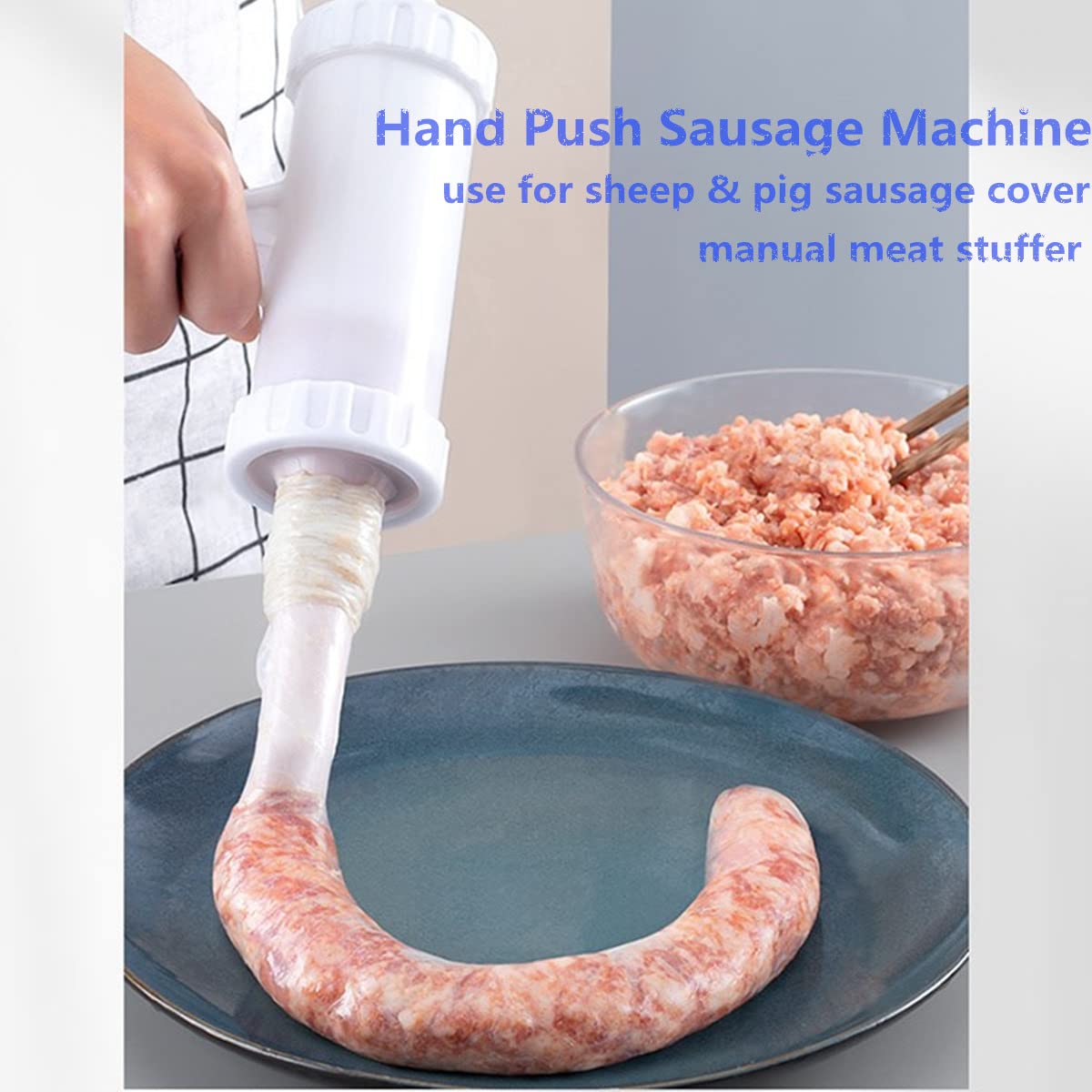 Premium Manual Sausage Stuffer - Hand Operated Meat Filler & Salami Maker with Stainless Steel Funnel (White, Large Size) - Perfect for Home Kitchen, BBQ Parties & Charcuterie Making