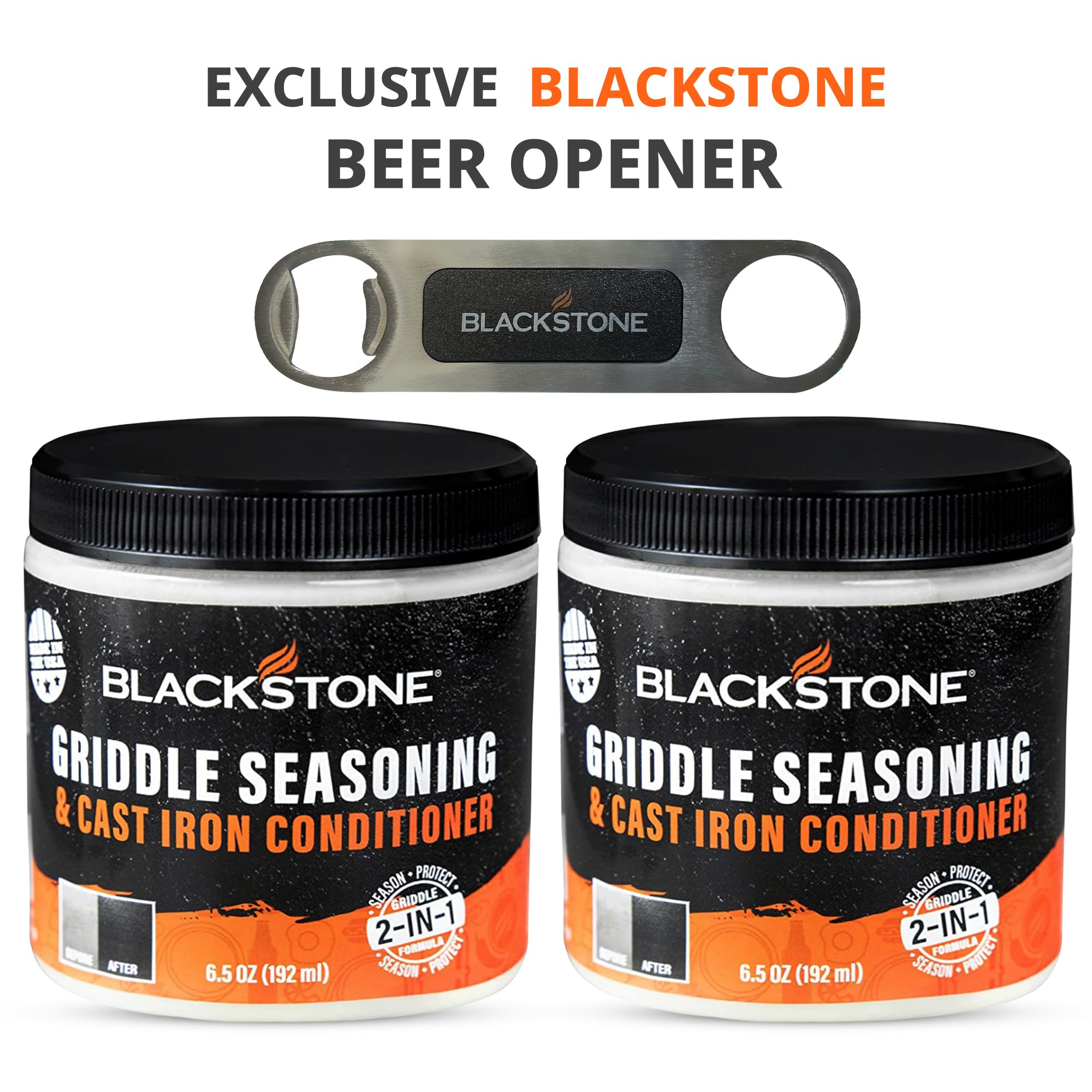 Blackstone 2-in-1 Griddle & Cast Iron Seasoning Conditioner 6.5 oz – Food Safe Seasoning Oil & Cleaner – Easy to Use Cast Iron Maintenance Kit – Perfect for Outdoor Cooking, Camping & BBQ (2-Pack)