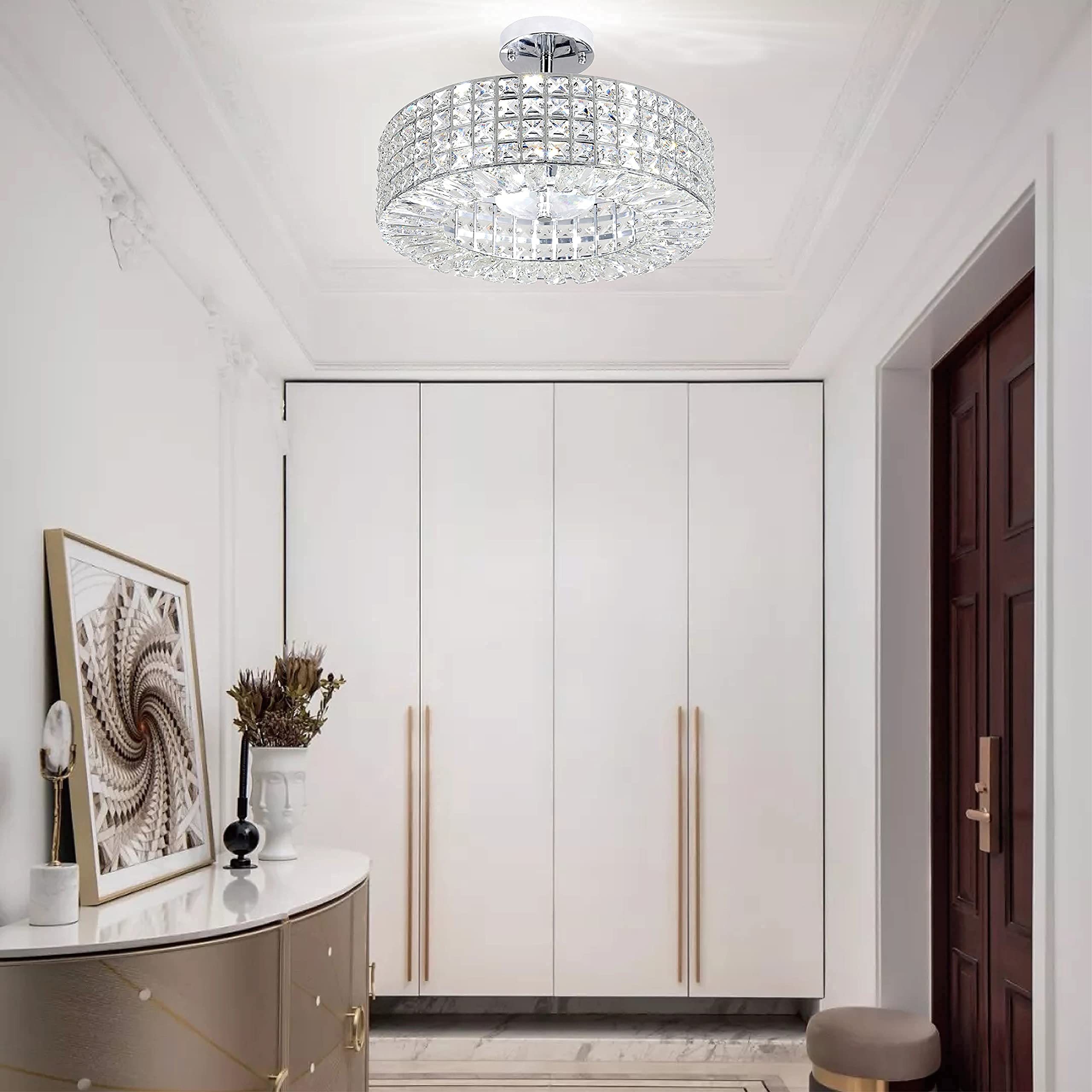 Modern Crystal Semi Flush Mount Ceiling Light Fixture - 5-Light Design with G9 Bulb for Hallway, Kitchen, Dining Room & Living Room - Elegant Home Lighting for Entryways and Open Concept Spaces