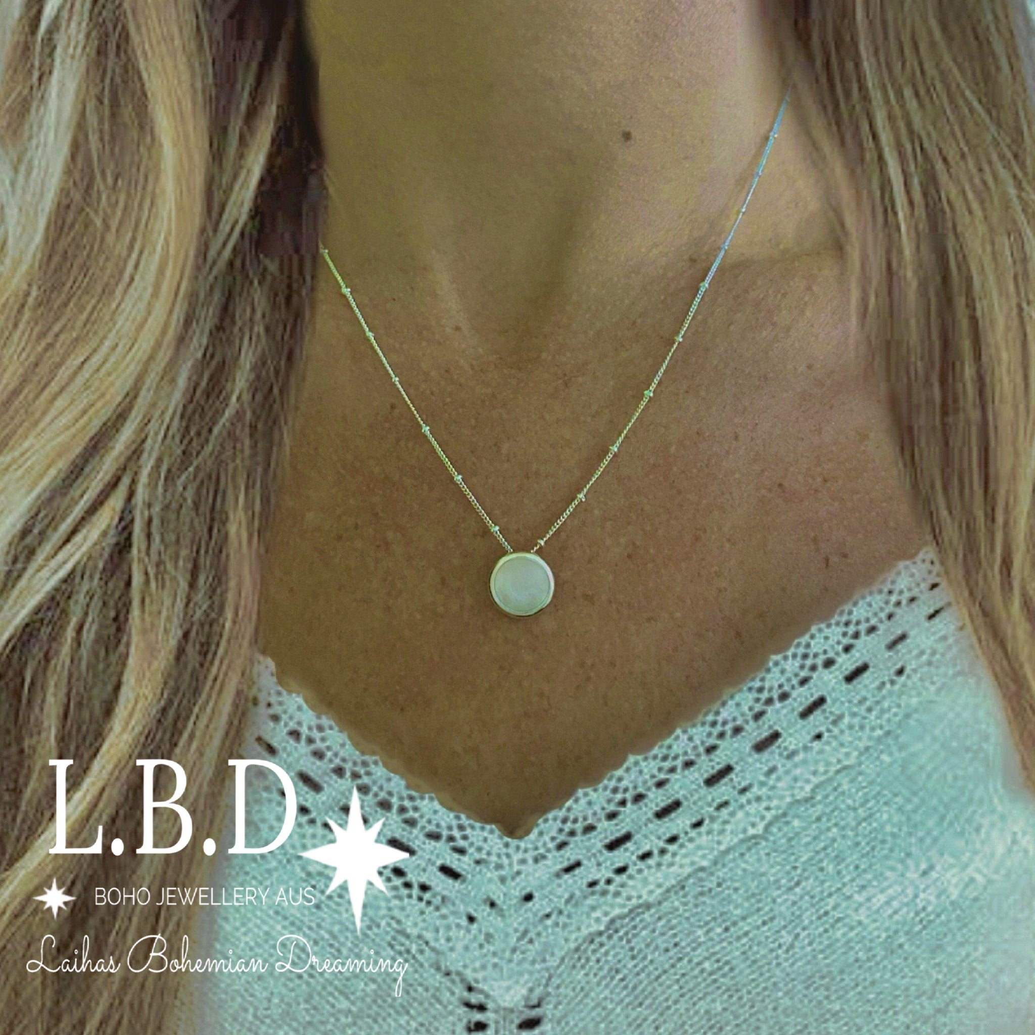 Boho Mother of Pearl Necklace for Women - Round Pendant Layering Jewelry - Perfect for Beach Vacations, Festivals & Boho Fashion