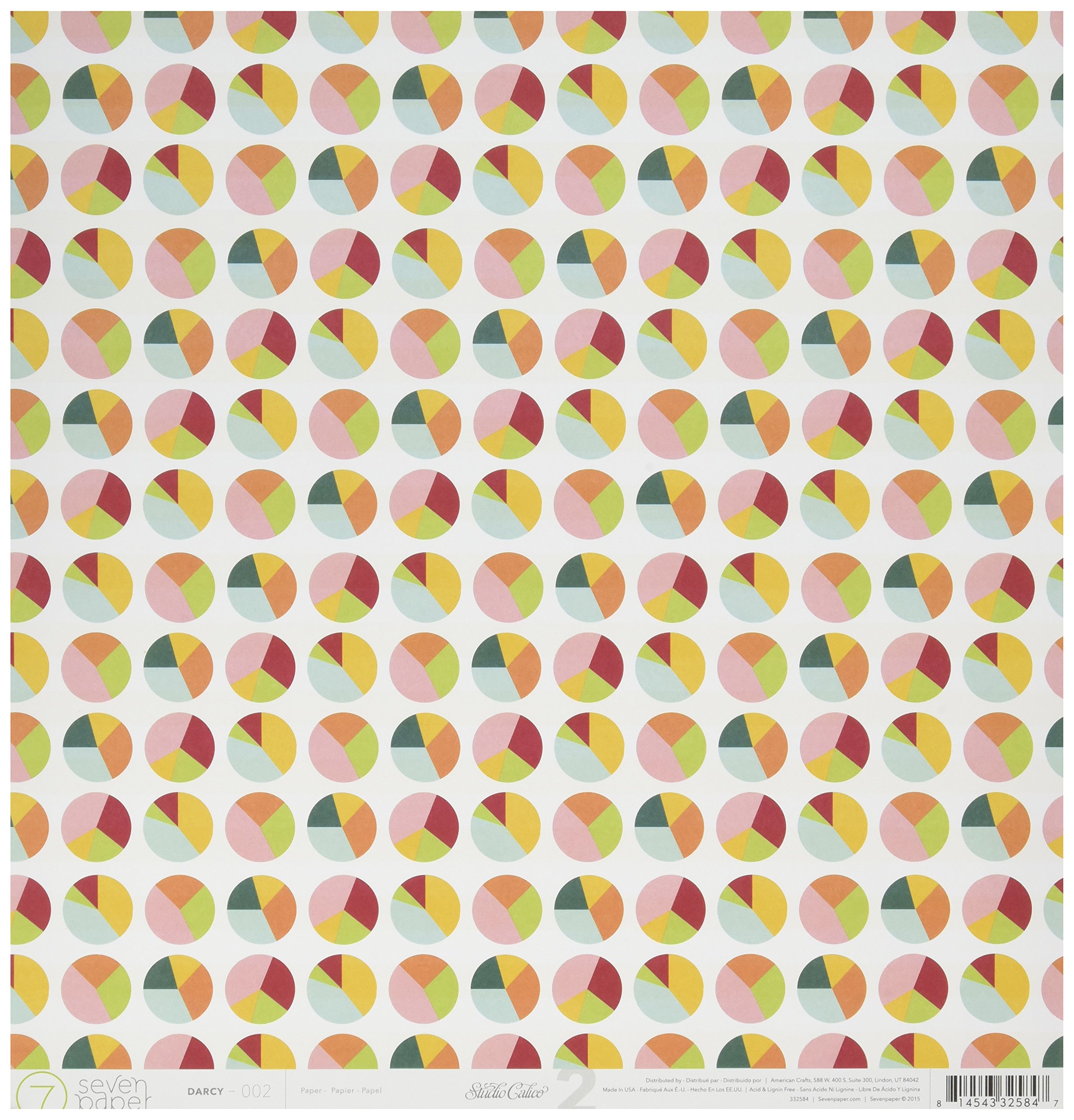 American Crafts 332584 25-Sheet Double-Sided Cardstock Paper Pack - 12x12 Inches, Multicolor Wheels & Wide Yellow Stripes Design - Perfect for Scrapbooking, Card Making, and DIY Craft Projects