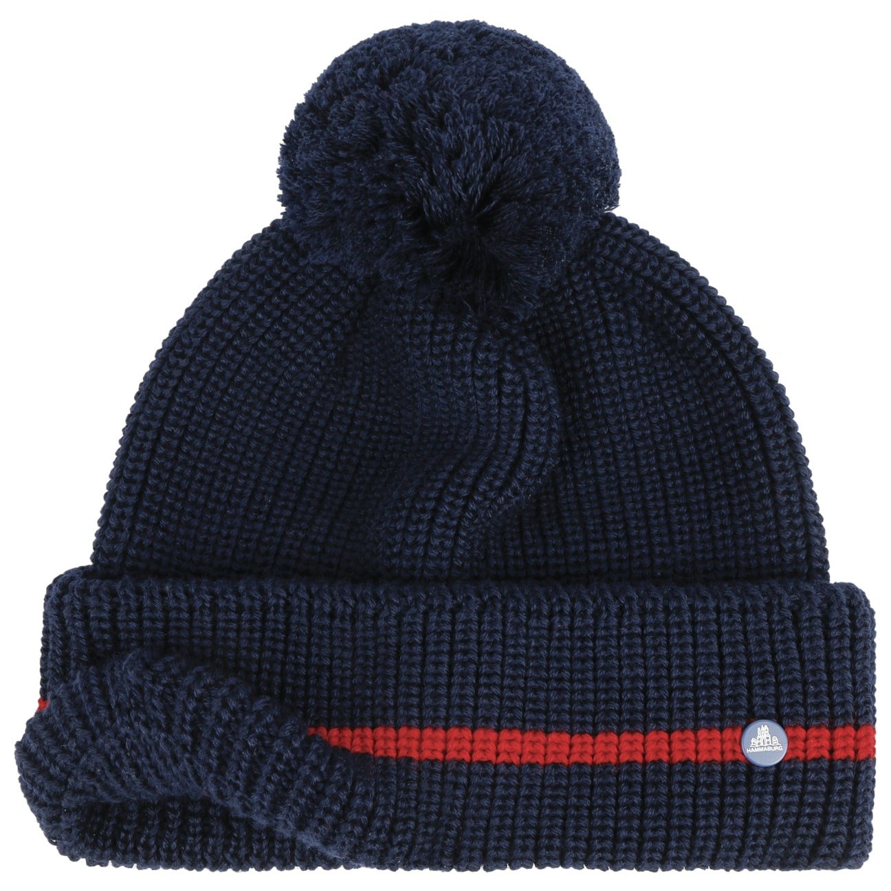 Hammaburg Striped Cuff Pompom Beanie - Warm Winter Knit Hat for Women & Men - Perfect for Skiing, Snowboarding & Outdoor Activities