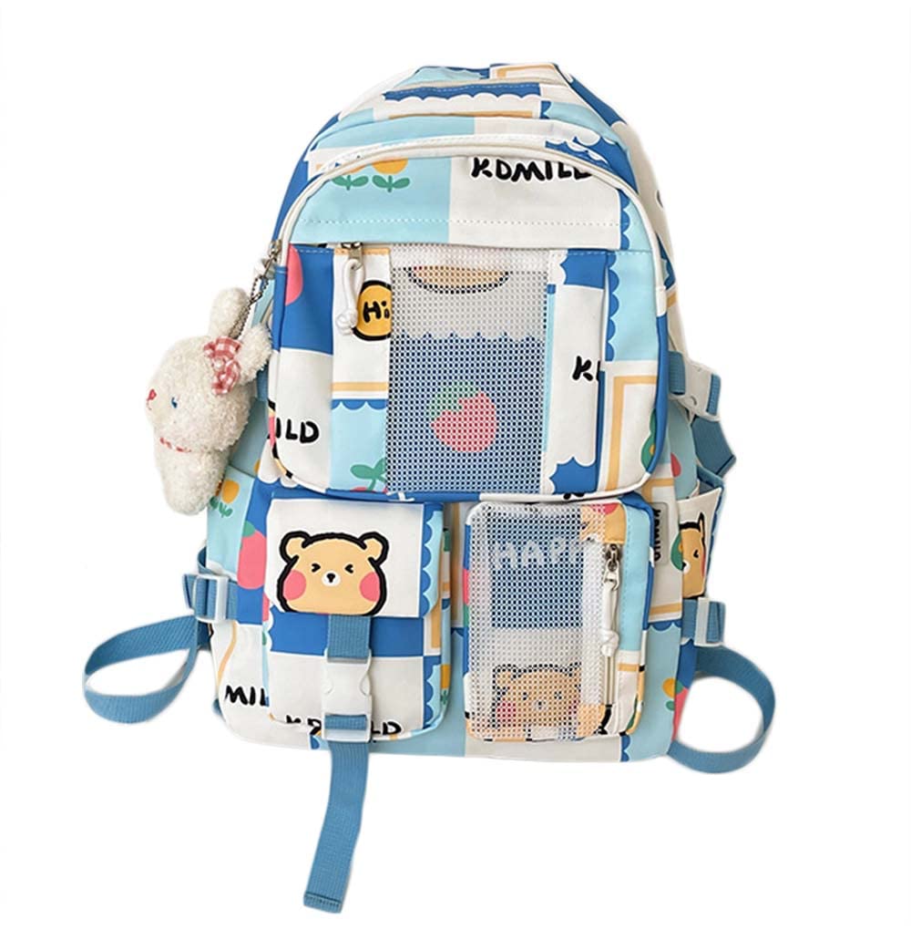 FOMEEX Cute Kawaii Backpack for School Girls - Japanese Style Aesthetic Backpack with Accessories - Perfect for School, Travel & Anime Conventions