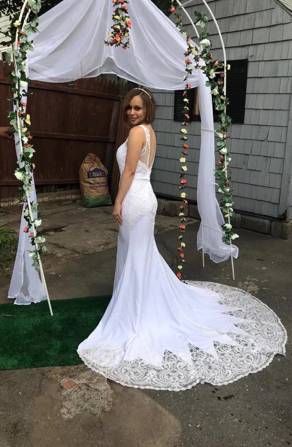 RYANTH Elegant Long Lace Mermaid Wedding Dress for Bride 2024 - Beach & Country Bridal Gown with Floral Embroidery | Perfect for Beach Weddings, Outdoor Ceremonies, and Romantic Countryside Nuptials