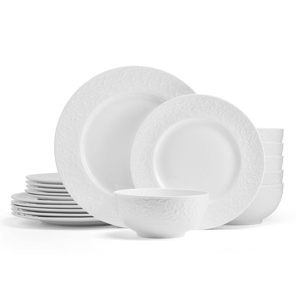 Elegant Parchment White 18-Piece Dinnerware Set - Service for 6 - Perfect for Family Dinners, Holiday Entertaining & Formal Dining Occasions