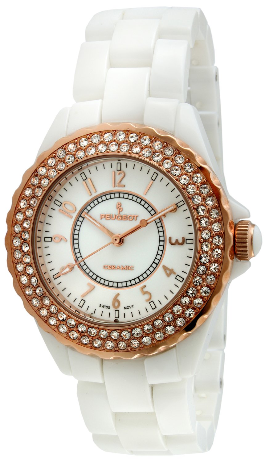 Peugeot Women's Swiss Ceramic Analog Watch - White Ceramic Case & Bracelet, Water Resistant, Luxury Dress Watch for Women | Perfect for Office, Evening Events & Special Occasions