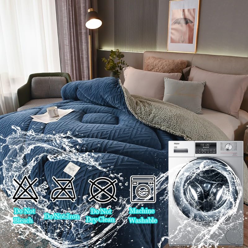 King Size Sherpa Quilt - Ultra Warm Thickened Lambswool Comforter with Double Sided Fluffy Fleece - Winter Blanket for Bed (220x240cm, 5.0kg) - Perfect for Cold Nights, Cozy Bedroom Decor & Guest Room Essentials