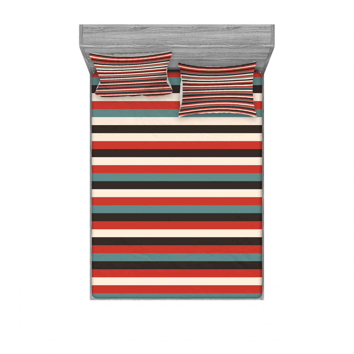 Vintage 60's Red Black Striped 4-Piece King Size Bedding Set - 2 Fitted Sheets & 2 Pillow Shams - Soft Cotton Blend for Comfortable Sleep - Perfect for Guest Rooms, Master Bedrooms & Retro Home Decor