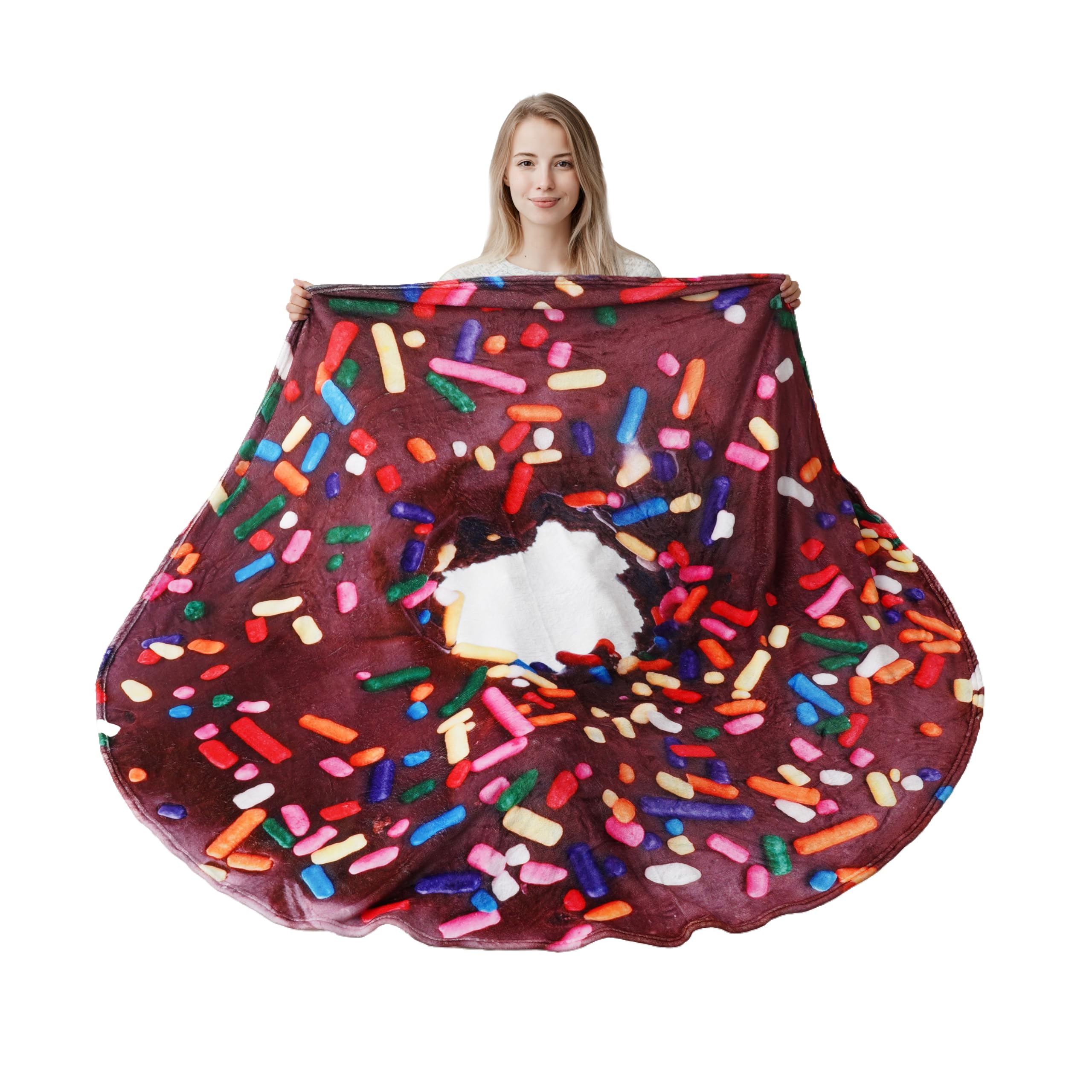 **BATTILO HOME 47-Inch Giant Donut Blanket for Kids - Soft Flannel Round Coffee Glazed Donut Throw Blanket - Cozy for Indoor, Outdoor, Travel & Home Use**