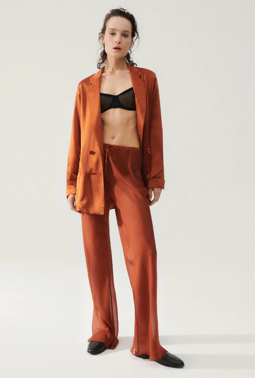Chiffon Bias Cut Pants in Umber - Elegant & Comfortable Women's Casual Trousers for Office, Party & Summer Outfits