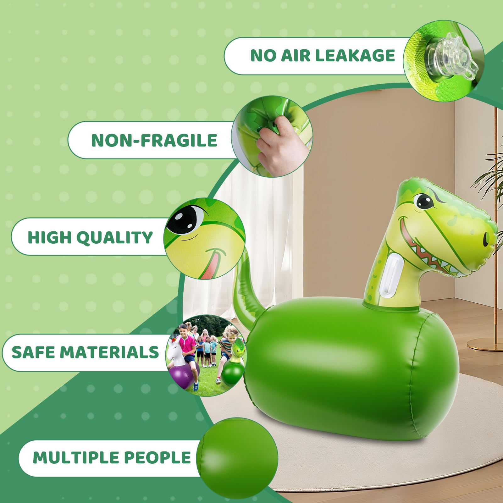 Inflatable Bouncy Dinosaur Hopping Toy with Hand Pump - Ride on Animal Jumping Toy for Kids Ages 3+ | Indoor & Outdoor Play, Birthday Gifts, Backyard Fun, Toddler Exercise & Active Play